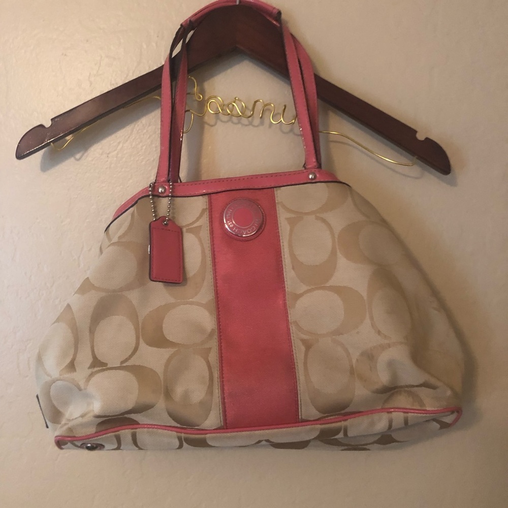 Coach signature striped carryall purse